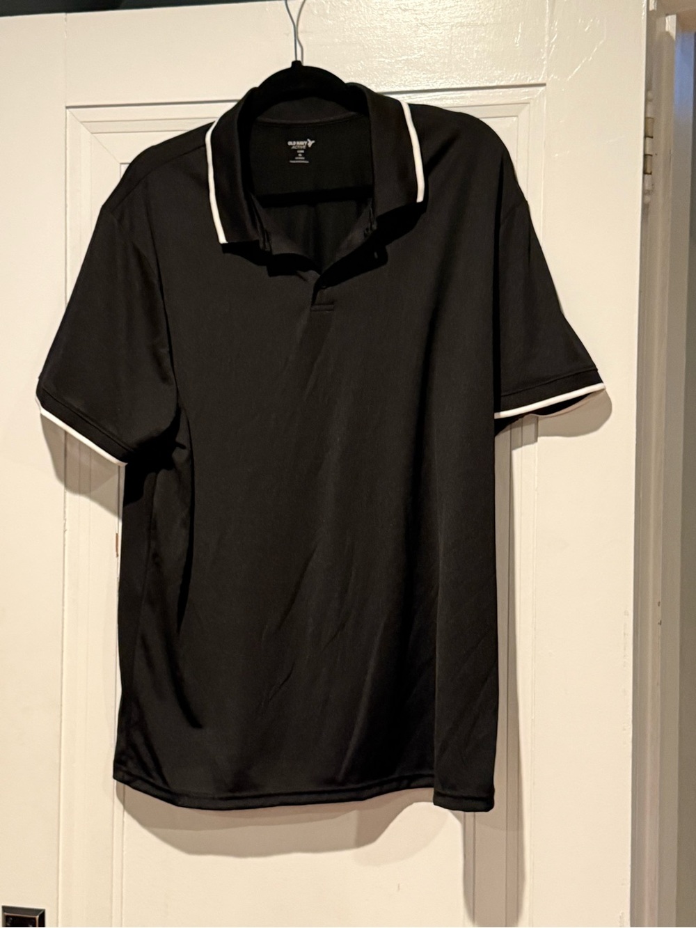 Men's Black Polo Shirt with White Trim